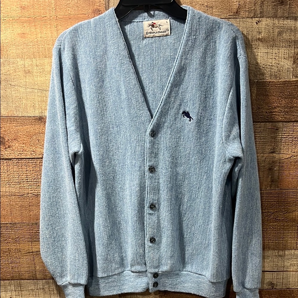 Steeplechase vintage Blue Cardigan Sweater men's large